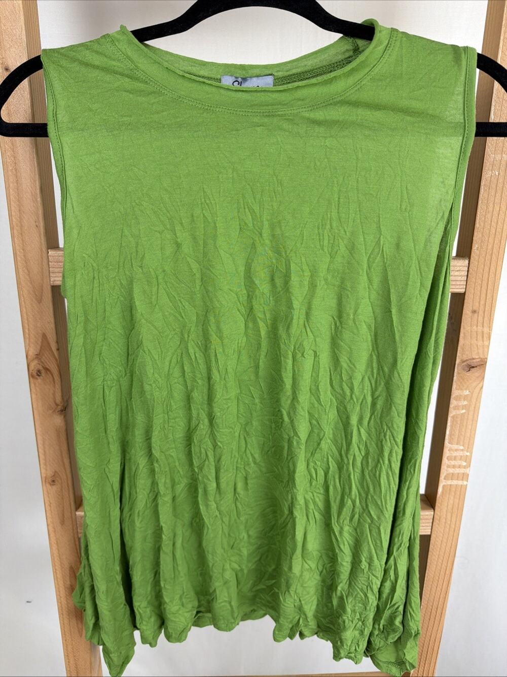 NWT Shana Green Scoop Neck Crinkle Tank Top #1121 Size XS